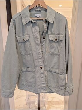 Topshop Sage Green Jean Jacket with Patch Pockets